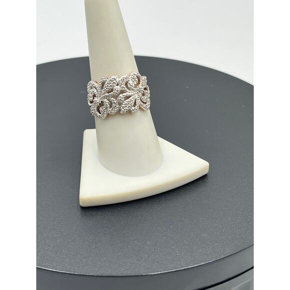 D'Joy Sterling Silver Rose Gold Fleur-de-Lis Diamond Accent Flower Ring Size 8.5 - Picture 2 of 8